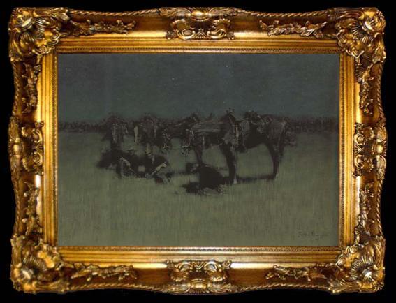 framed  Frederic Remington Night Halt of Cavalry (mk43), ta009-2